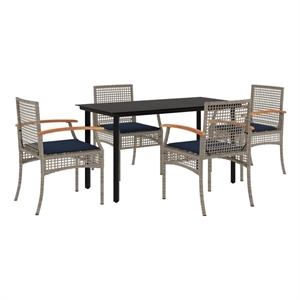 vidaXL 5 Piece Patio Dining Set with Cushions Gray Poly Rattan