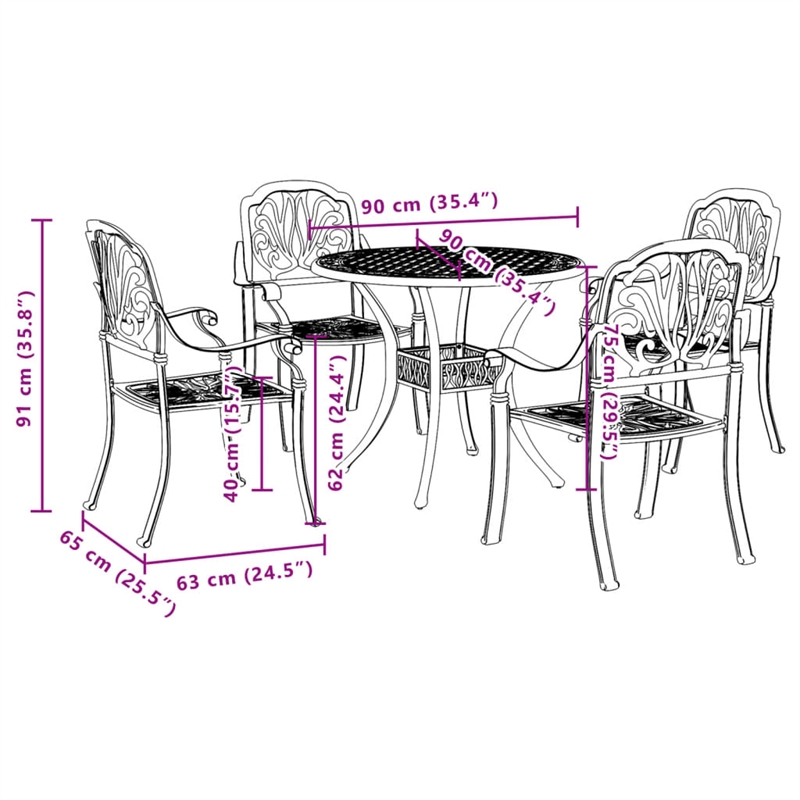 vidaXL 5 Piece Patio Dining Set White Cast Aluminum