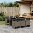 vidaXL 7 Piece Patio Dining Set with Cushions Gray Poly Rattan