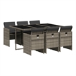 vidaXL 7 Piece Patio Dining Set with Cushions Gray Poly Rattan