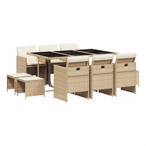 vidaXL 11 Piece Patio Dining Set with Cushions Beige Poly Rattan