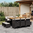 vidaXL 11 Piece Patio Dining Set with Cushions Black Poly Rattan