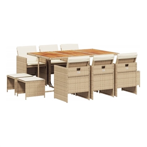 vidaXL 11 Piece Patio Dining Set with Cushions Beige Poly Rattan