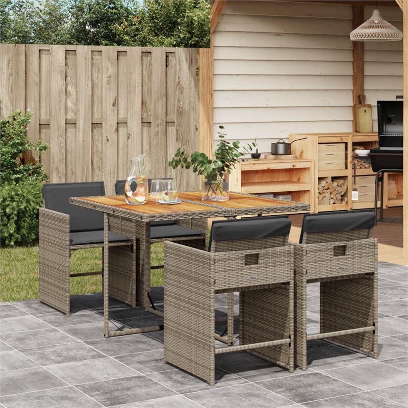 vidaXL 5 Piece Patio Dining Set with Cushions Gray Poly Rattan