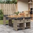 vidaXL 5 Piece Patio Dining Set with Cushions Gray Poly Rattan