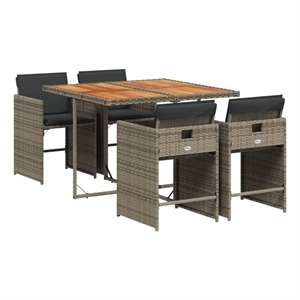 vidaXL 5 Piece Patio Dining Set with Cushions Gray Poly Rattan