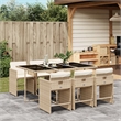 vidaXL 7 Piece Patio Dining Set with Cushions Beige Poly Rattan