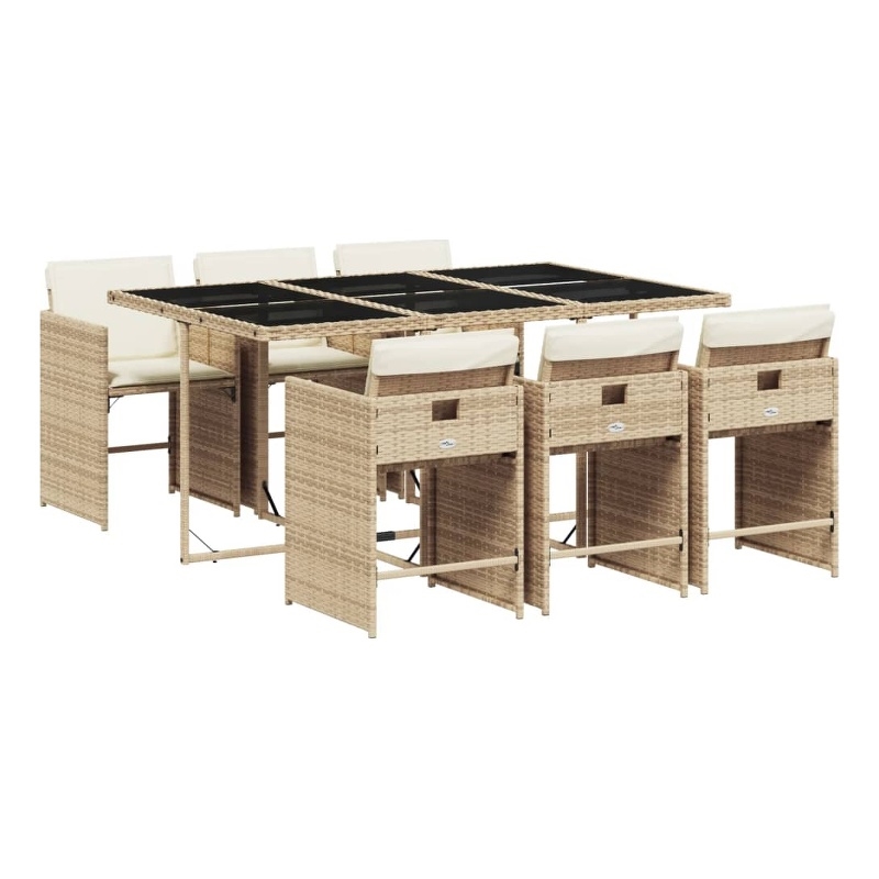 vidaXL 7 Piece Patio Dining Set with Cushions Beige Poly Rattan
