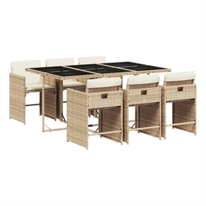 vidaXL 7 Piece Patio Dining Set with Cushions Beige Poly Rattan