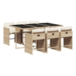 vidaXL 7 Piece Patio Dining Set with Cushions Beige Poly Rattan