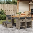 vidaXL 9 Piece Patio Dining Set with Cushions Gray Poly Rattan