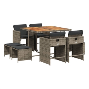 vidaXL 9 Piece Patio Dining Set with Cushions Gray Poly Rattan
