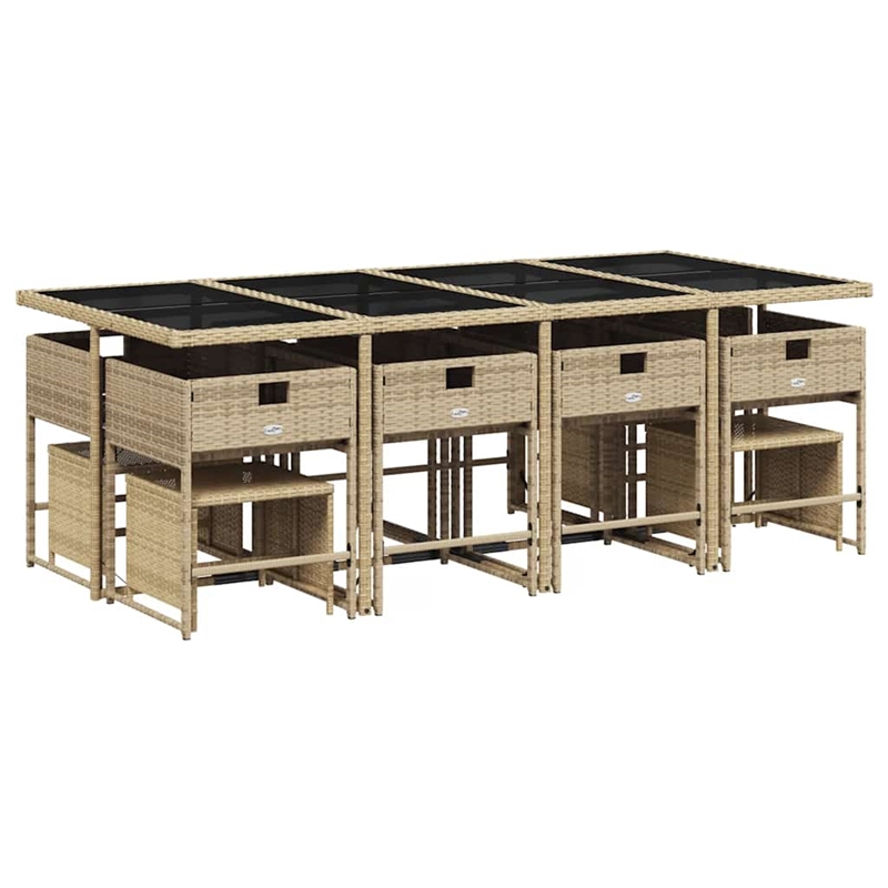 vidaXL 13 Piece Patio Dining Set with Cushions Beige Poly Rattan