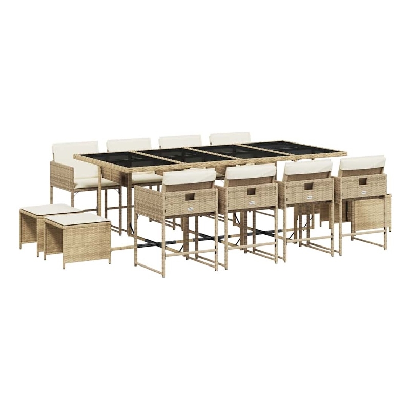 vidaXL 13 Piece Patio Dining Set with Cushions Beige Poly Rattan