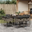 vidaXL 9 Piece Patio Dining Set with Cushions Gray Poly Rattan