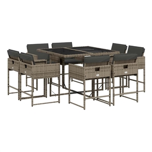 vidaXL 9 Piece Patio Dining Set with Cushions Gray Poly Rattan