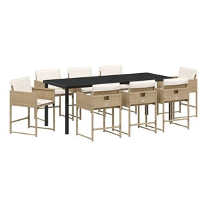 vidaXL Garden Dining Set 9 pcs Beige Poly Rattan