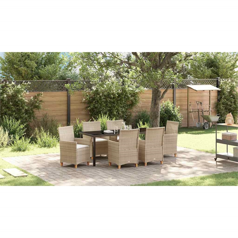 vidaXL Garden Dining Set 7 pcs Beige Poly Rattan