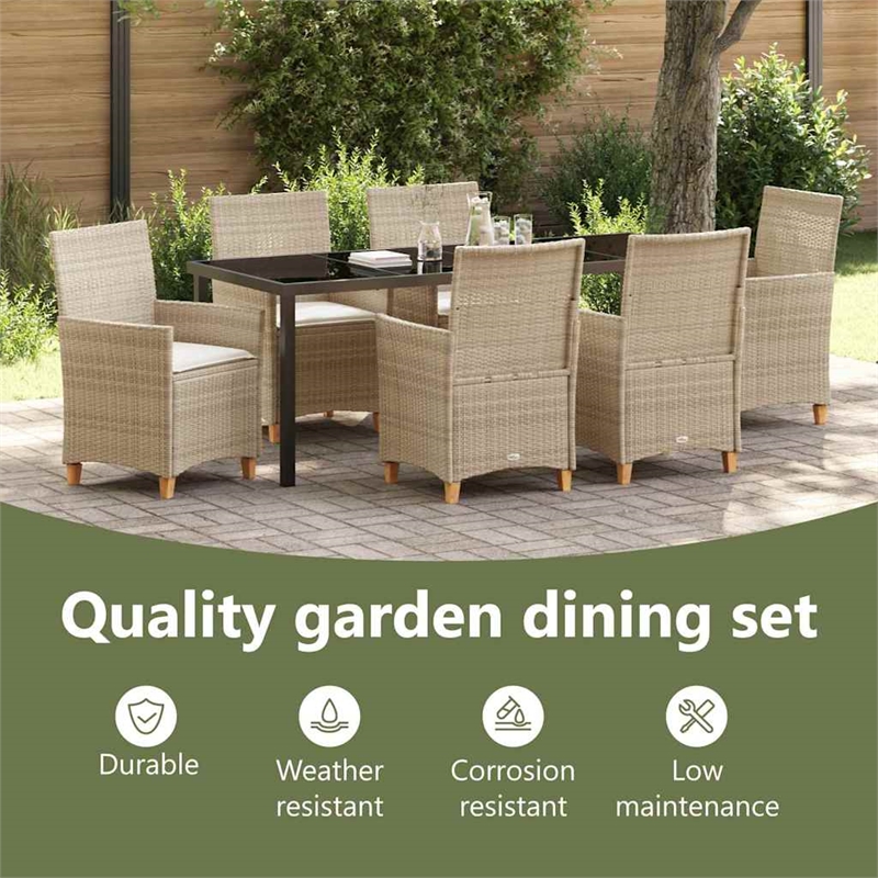 vidaXL Garden Dining Set 7 pcs Beige Poly Rattan