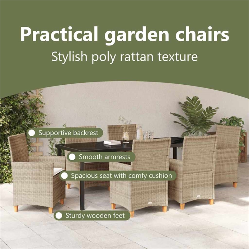 vidaXL Garden Dining Set 7 pcs Beige Poly Rattan