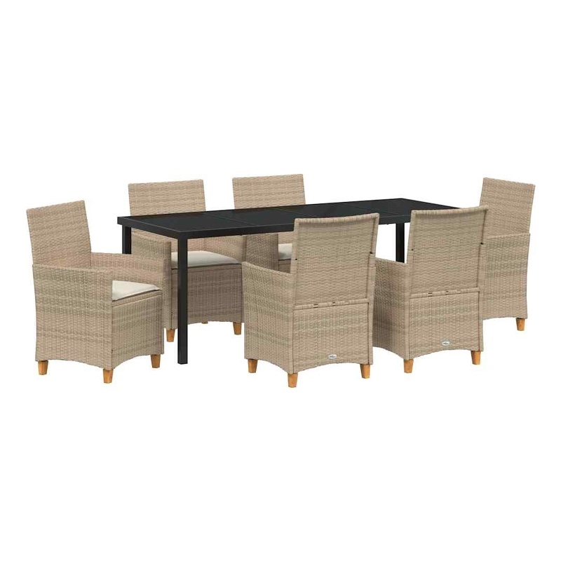 vidaXL Garden Dining Set 7 pcs Beige Poly Rattan