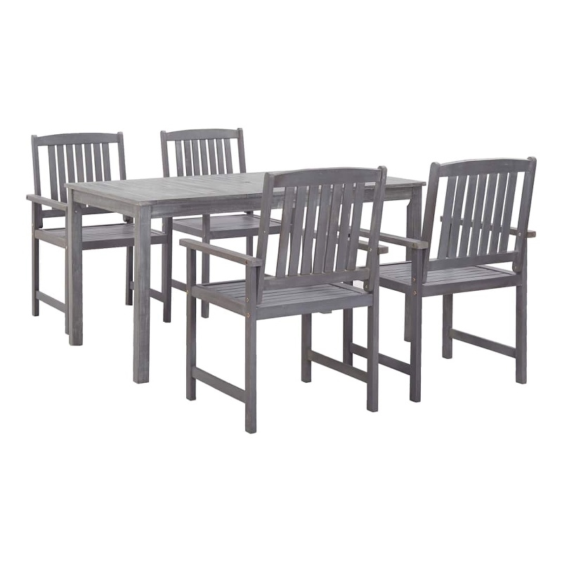 vidaXL 5 Piece Patio Dining Set Gray Solid Acacia Wood