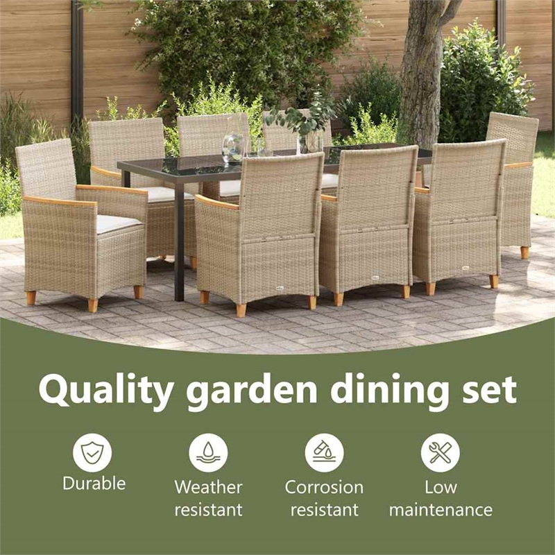 vidaXL Garden Dining Set 9 pcs Beige Poly Rattan