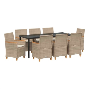 vidaXL Garden Dining Set 9 pcs Beige Poly Rattan