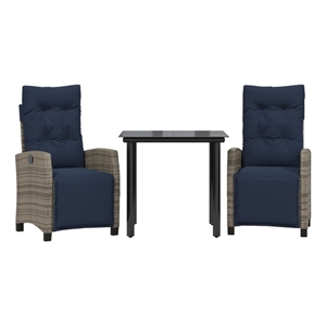 vidaXL 3 Piece Patio Dining Set with Cushions Gray Poly Rattan