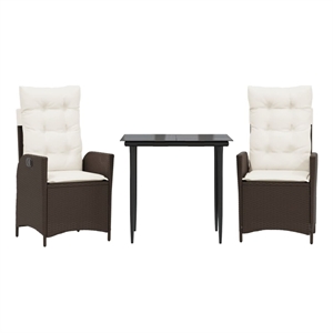 vidaXL 3 Piece Patio Dining Set with Cushions Brown Poly Rattan