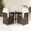 vidaXL 5 Piece Patio Dining Set with Cushions Brown Poly Rattan