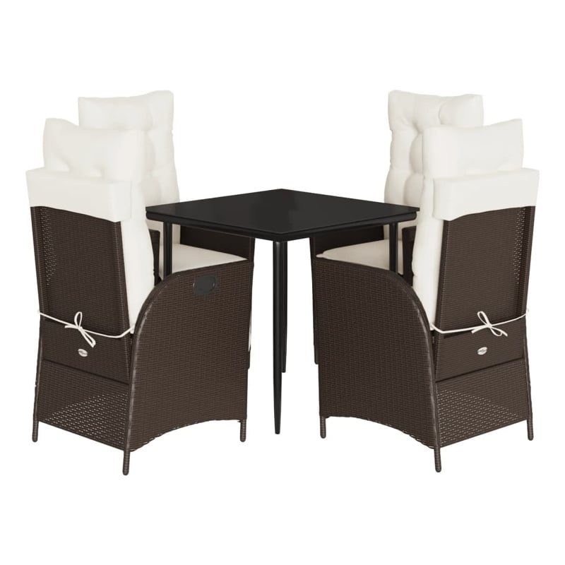 vidaXL 5 Piece Patio Dining Set with Cushions Brown Poly Rattan