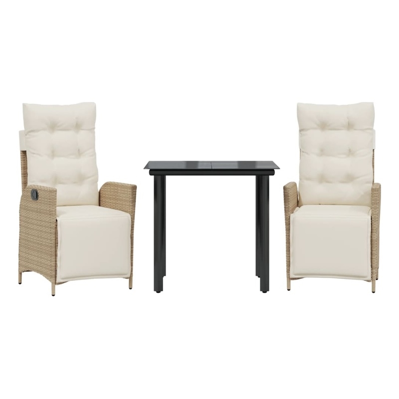 vidaXL 3 Piece Patio Dining Set with Cushions Beige Poly Rattan