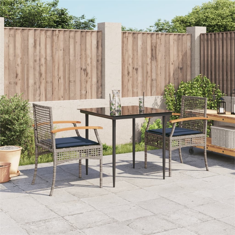vidaXL 3 Piece Patio Dining Set with Cushions Gray Poly Rattan