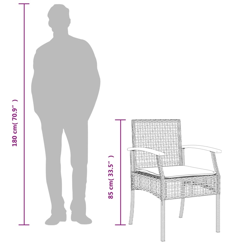 vidaXL 3 Piece Patio Dining Set with Cushions Gray Poly Rattan