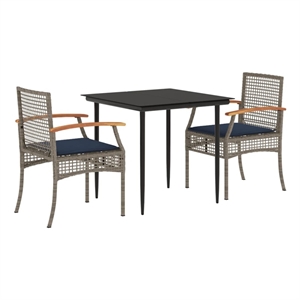 vidaXL 3 Piece Patio Dining Set with Cushions Gray Poly Rattan