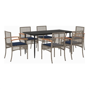 vidaXL 7 Piece Patio Dining Set with Cushions Gray Poly Rattan