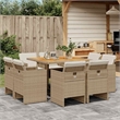 vidaXL 9 Piece Patio Dining Set with Cushions Beige Poly Rattan