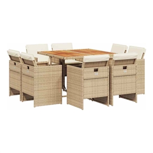 vidaXL 9 Piece Patio Dining Set with Cushions Beige Poly Rattan
