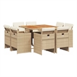vidaXL 9 Piece Patio Dining Set with Cushions Beige Poly Rattan