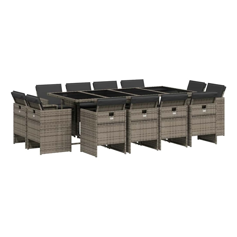 vidaXL 13 Piece Patio Dining Set with Cushions Gray Poly Rattan