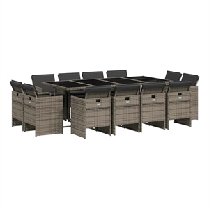 vidaXL 13 Piece Patio Dining Set with Cushions Gray Poly Rattan