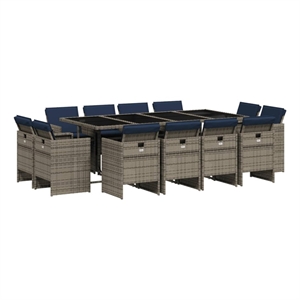 vidaXL 13 Piece Garden Dining Set with Cushions Grey Poly Rattan