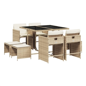 vidaXL 9 Piece Patio Dining Set with Cushions Beige Poly Rattan