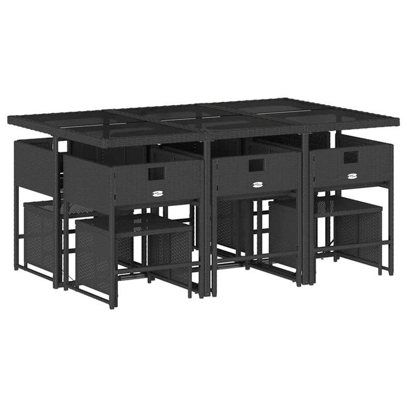 vidaXL 11 Piece Patio Dining Set with Cushions Black Poly Rattan