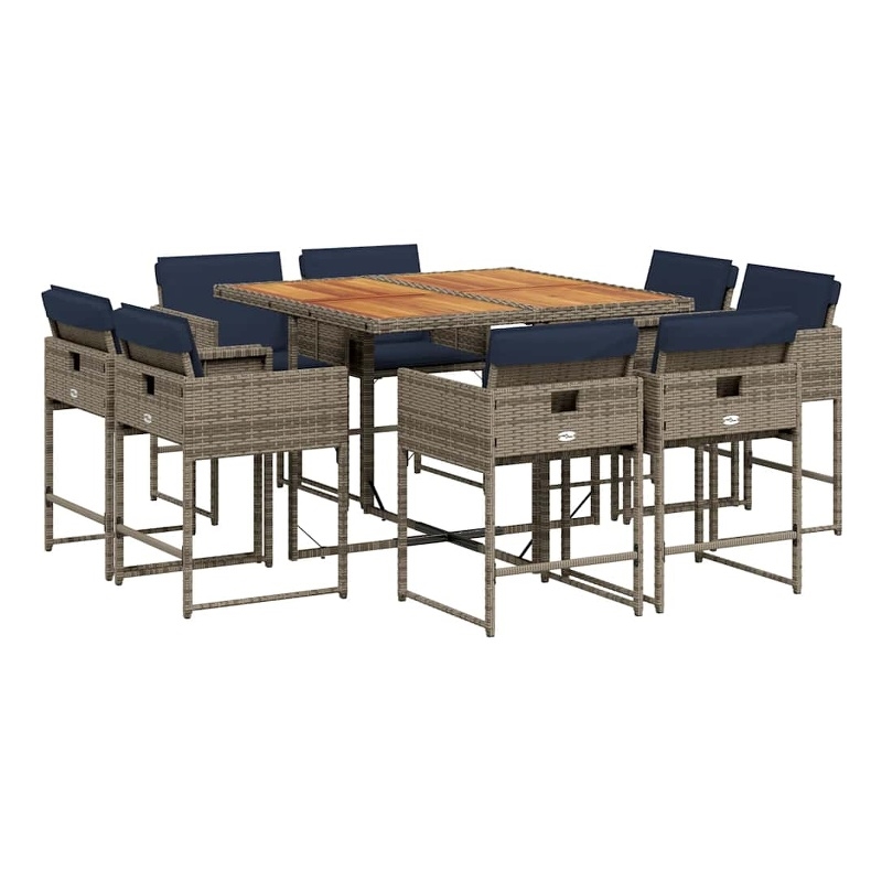 vidaXL 9 Piece Garden Dining Set with Cushions Grey Poly Rattan