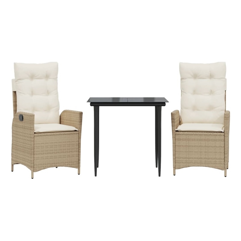 vidaXL 3 Piece Patio Dining Set with Cushions Beige Poly Rattan