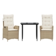 vidaXL 3 Piece Patio Dining Set with Cushions Beige Poly Rattan