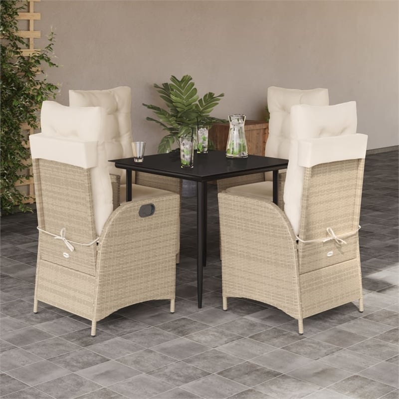 vidaXL 5 Piece Patio Dining Set with Cushions Beige Poly Rattan