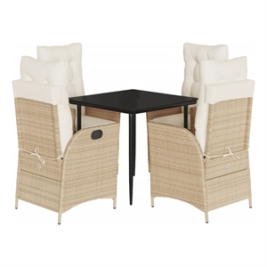 vidaXL 5 Piece Patio Dining Set with Cushions Beige Poly Rattan